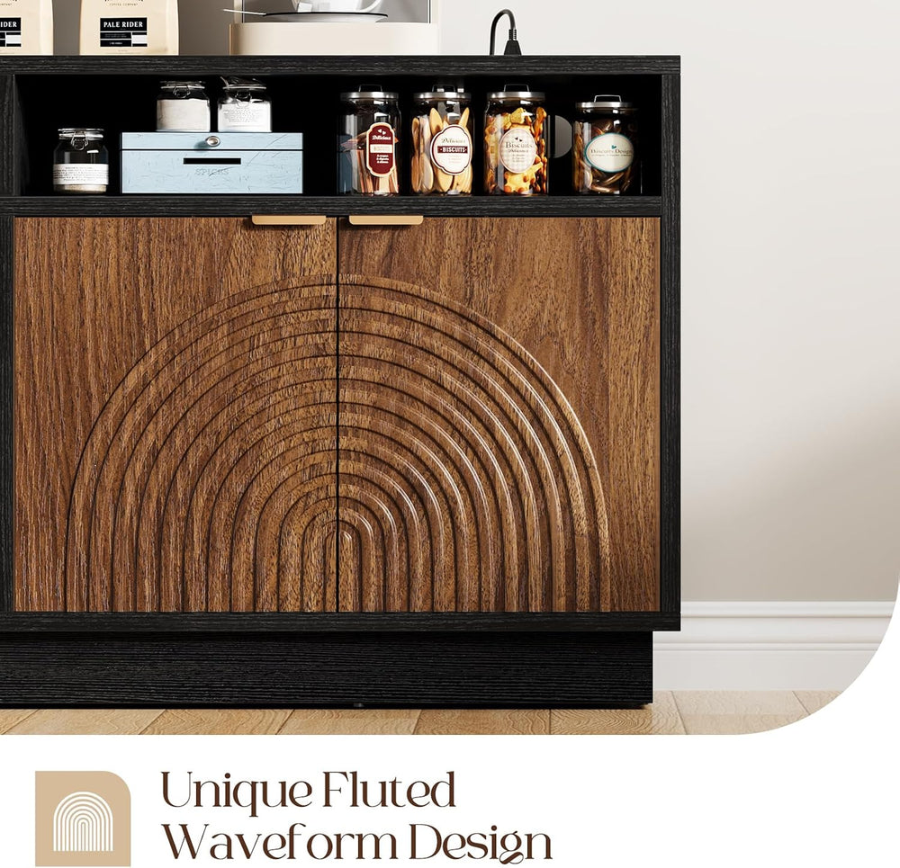 Modern Sideboard Buffet Cabinet with Storage - 58" Fluted Coffee Bar Cab...
