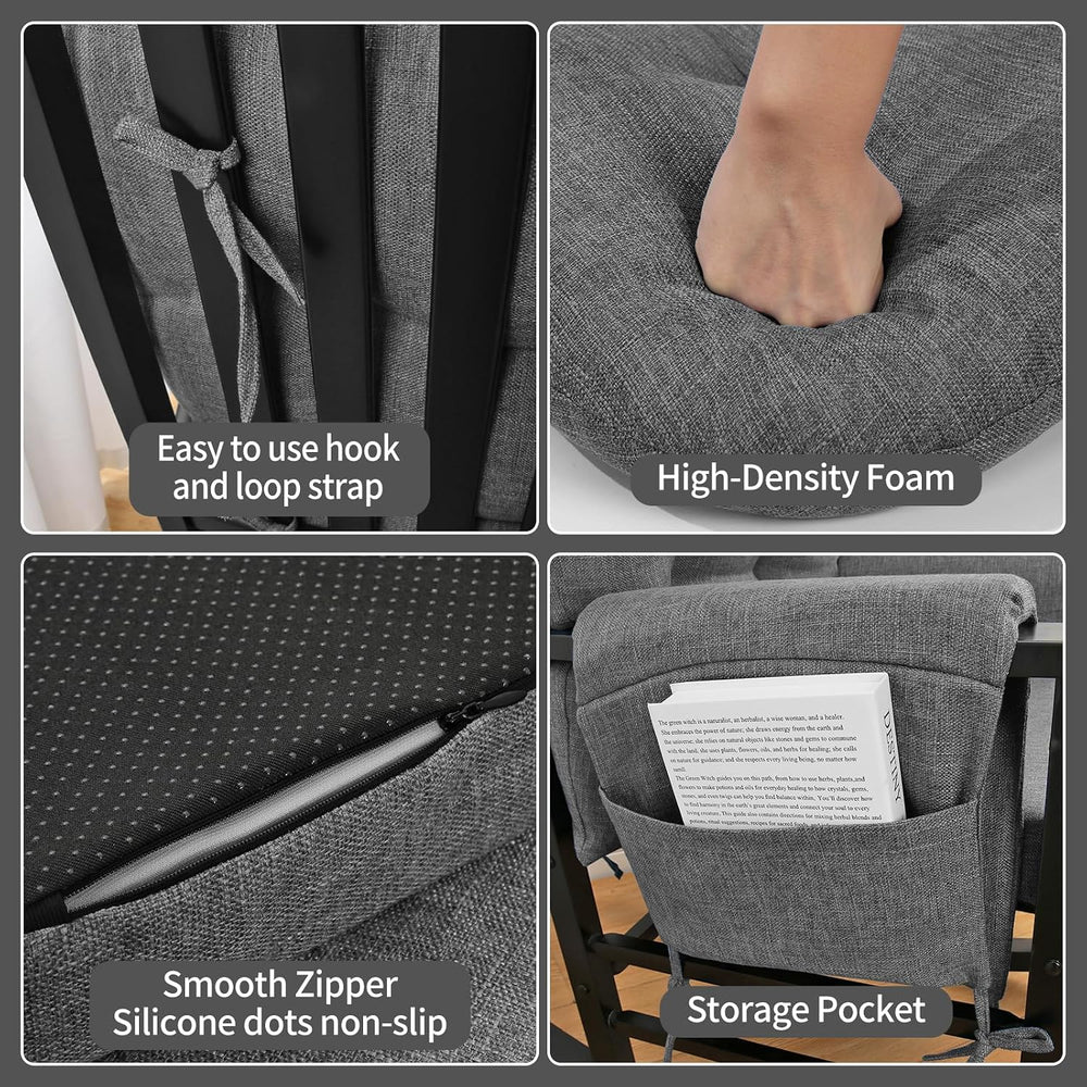 BUYUE Glider Rocker Replacement Cushion 5 PCS with Ties, Linen High-Density F...