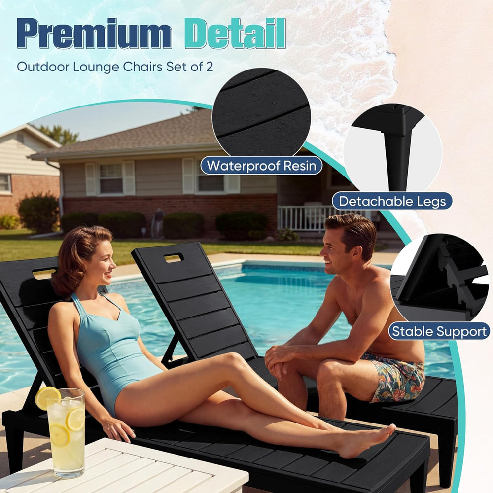 Devoko Outdoor Chaise Lounge Chair Set of 2 with 5-Position Adjustable Back, ...