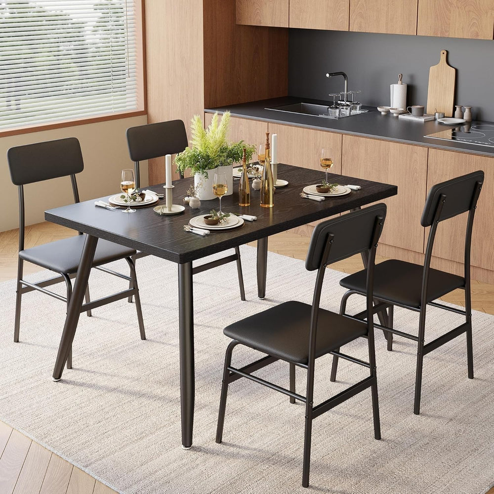 Gizoon Dining Table Set for 4, Modern Kitchen Table with Chairs, Black | Wood...