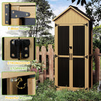 Outdoor Storage Cabinet with Shelf, Wood & Metal Storage Shed with Lockable Doors & Sloping Roof, Outdoor Cabinets for Patio Backyard, Garden Shed Tool Shed and Accessories, Brown