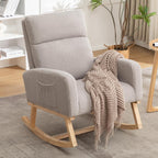Rocking Chair Nursery, Rocker Nursing Chairs for Breastfeeding with Wood Legs and Side Pocket, Comfortable Glider Roking Chair for Nursery, Living Room, Bedroom,Teddy Light Grey
