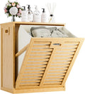 HITNET Tilt Out Laundry Hamper, Bamboo Laundry Cabinet with Hidden Removable Basket, Freestanding Clothes Storage organizer for Bedroom, Bathroom, Living Room, Natural