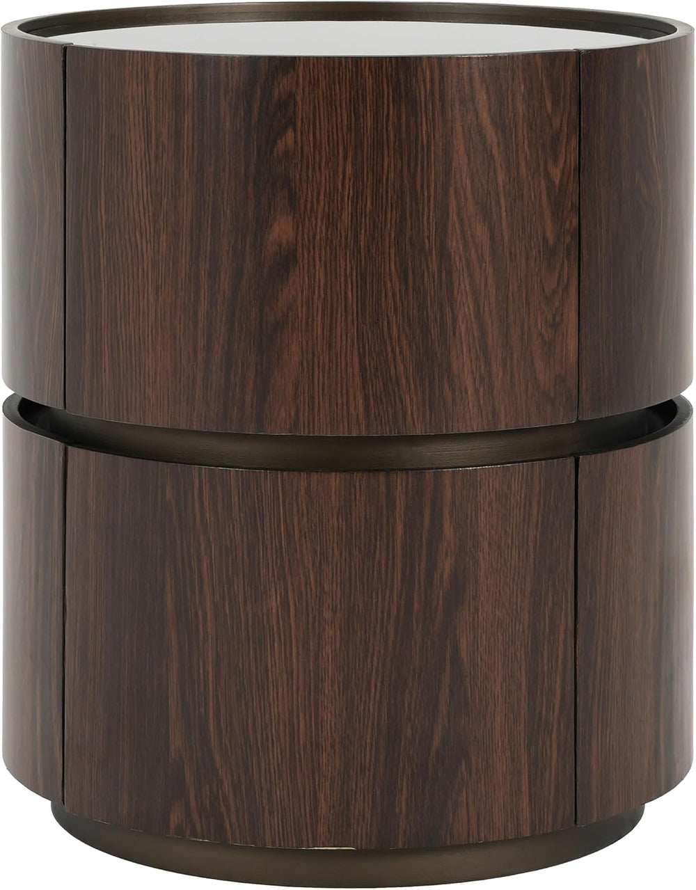 Italian High-End MDF Double-Layer Storage Round Side Table - Brown & Blac...