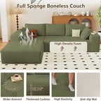 96" Modular Sectional Couch, Boneless L Shaped Cloud Sofa with Chaise Lounge, Corduroy Upholstered Couches Memory Foam Deep Seat, No Assembly Required, Ideal for Living Room(Green, Left Facing)