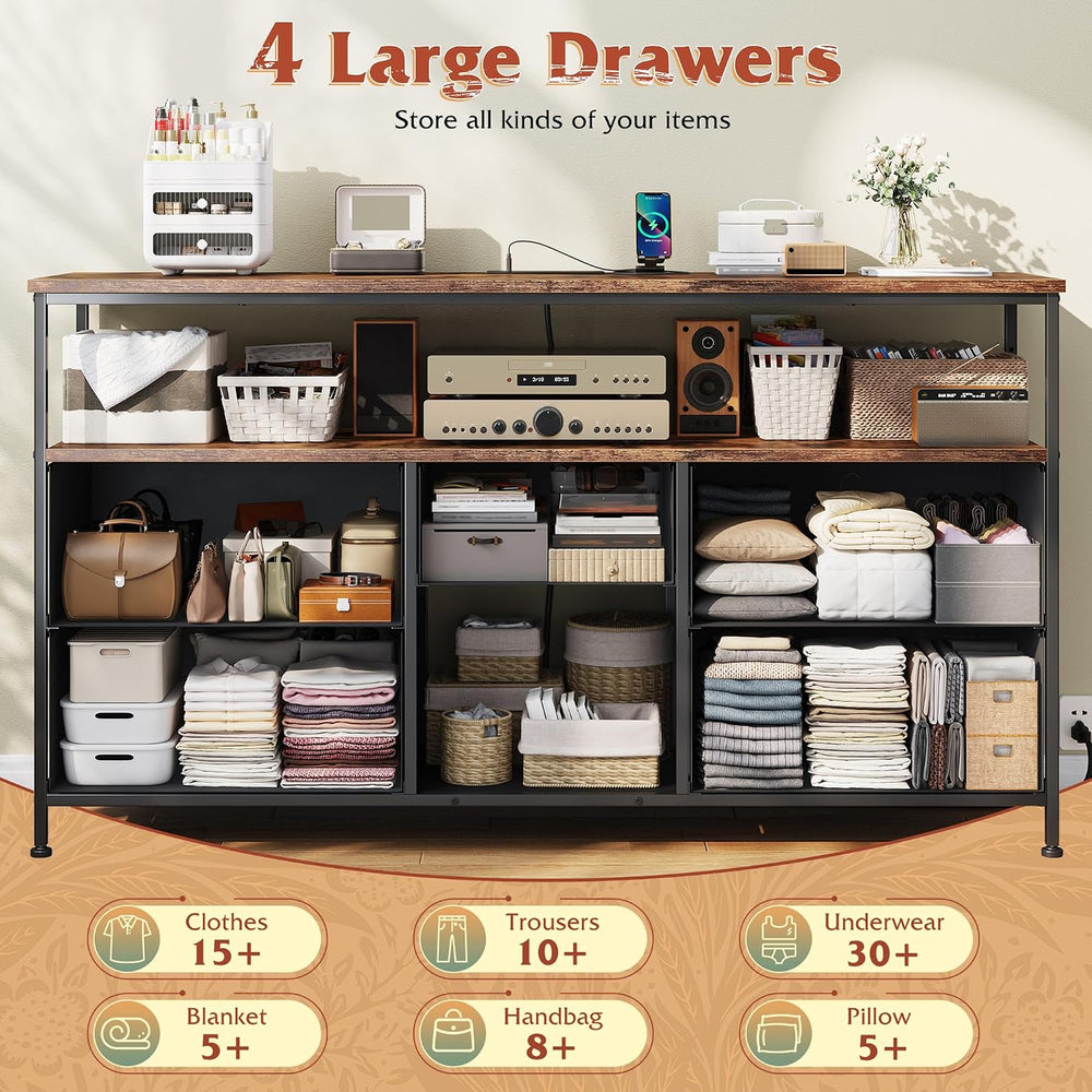 EnHomee TV Stand for Bedroom with LED & Outlets, 5-Drawer Storage, Brown ...