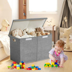 Large Toy Box with Flip-Top Lid, Collapsible Storage Organizer Bins with Dividers and Handles, Kids Bin Chest Baskets for Toys, Playroom Organizers, Nursery 25"x13" x16" (Gray)