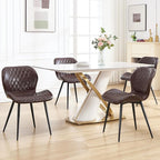 Dining Chairs Set of 3, Comfy Modern Dining Chairs with Thick Cushions, Upholstered Faux Leather Kitchen Side Chairs with Adjustable Metal Legs for Dining Room (Coffee)
