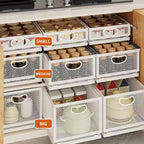 Sliding Cabinet Basket Organizer Drawer Self Adhesive Slide out Pantry Shelves Heavy Duty Carbon Steel Slide Cabinet Storage Basket with Handle for Bathroom Kitchen Home
