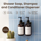 MaisoNovo Shampoo and Conditioner Dispenser - Shower Soap Dispenser Wall Mounted - 16.9 fl oz Set of 2 Amber Plastic Bottles Black Pump - 2 Chamber No Drill