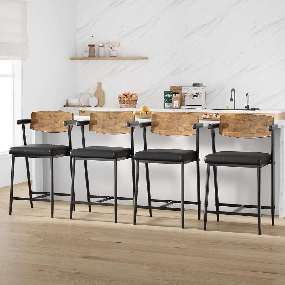 IDEALHOUSE Bar Stools Set of 2 with Armrests, Counter Height Bar Stools Set w...