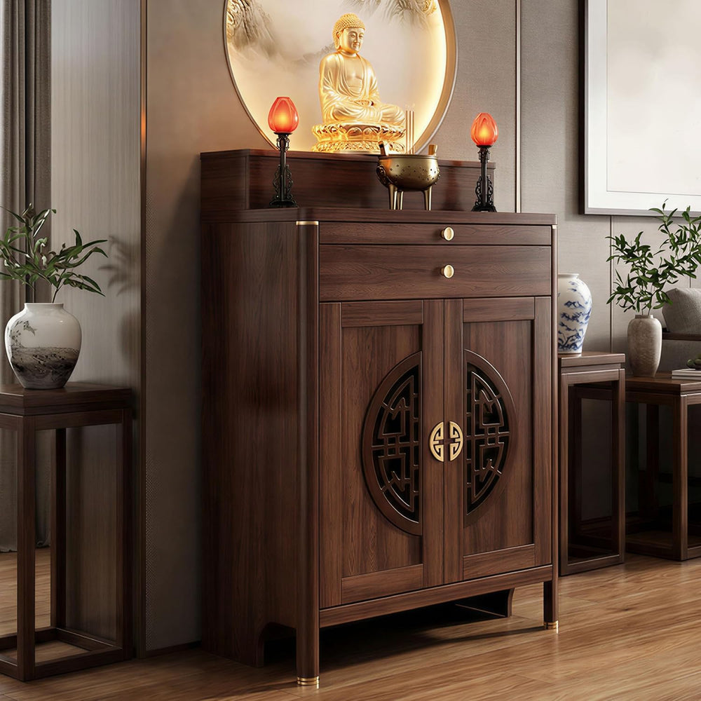 Solid Wood Personal Shrine Altar Table, Prayer Buddhist Niche Incense Table w...