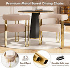 Velvet Dining Chairs Set of 4, Khaki Upholstered Barrel Armchairs with Gold Metal Legs for Kitchen Island, Mid Century Modern Accent Side Chairs for Dining Room and Living Room, Open-Back