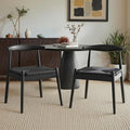 Farini Mid Century Modern Dining Chairs Set of 2, Solid Wood Frame Kitchen Chairs with Woven Upholstered Seat for Dining Room & Breakfast Nook,Black-Black
