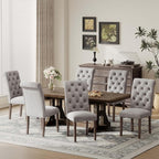 Upholstered Tufted Dining Room Chairs Set of 6, Parsons Kitchen Chairs with Padded Seat and Solid Wood Legs, Fabric Accent Side Diner Chair for Dining Room/Kitchen/Living Room, Light Grey