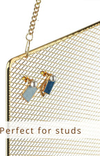 Heesch 2 Pack Earring Holder Wall Mounted Hanging Jewelry Organizer Display Decorative Metal Diamond Shape with Hooks for Necklaces Bracelets (Gold)