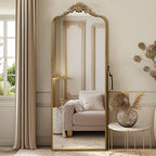 G-LEAF Vintage Baroque Full Length Floor Mirror 75"X30", Victorian Antique Mirror with Brush Gold Ornate Metal Frame for Fireplace Entryway Living Room Hallway Bathroom