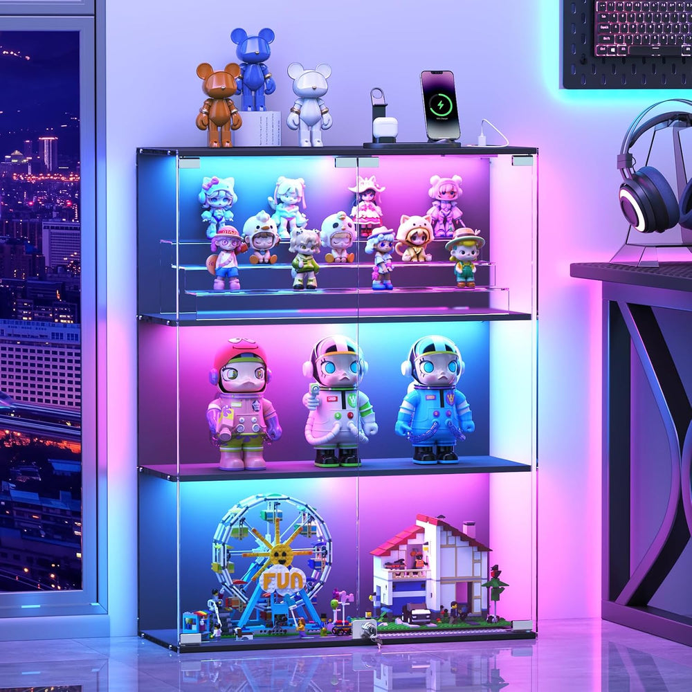 VersionTECH. Glass Display Cabinet with RGB LED Lights, Full-View Display, 3-...