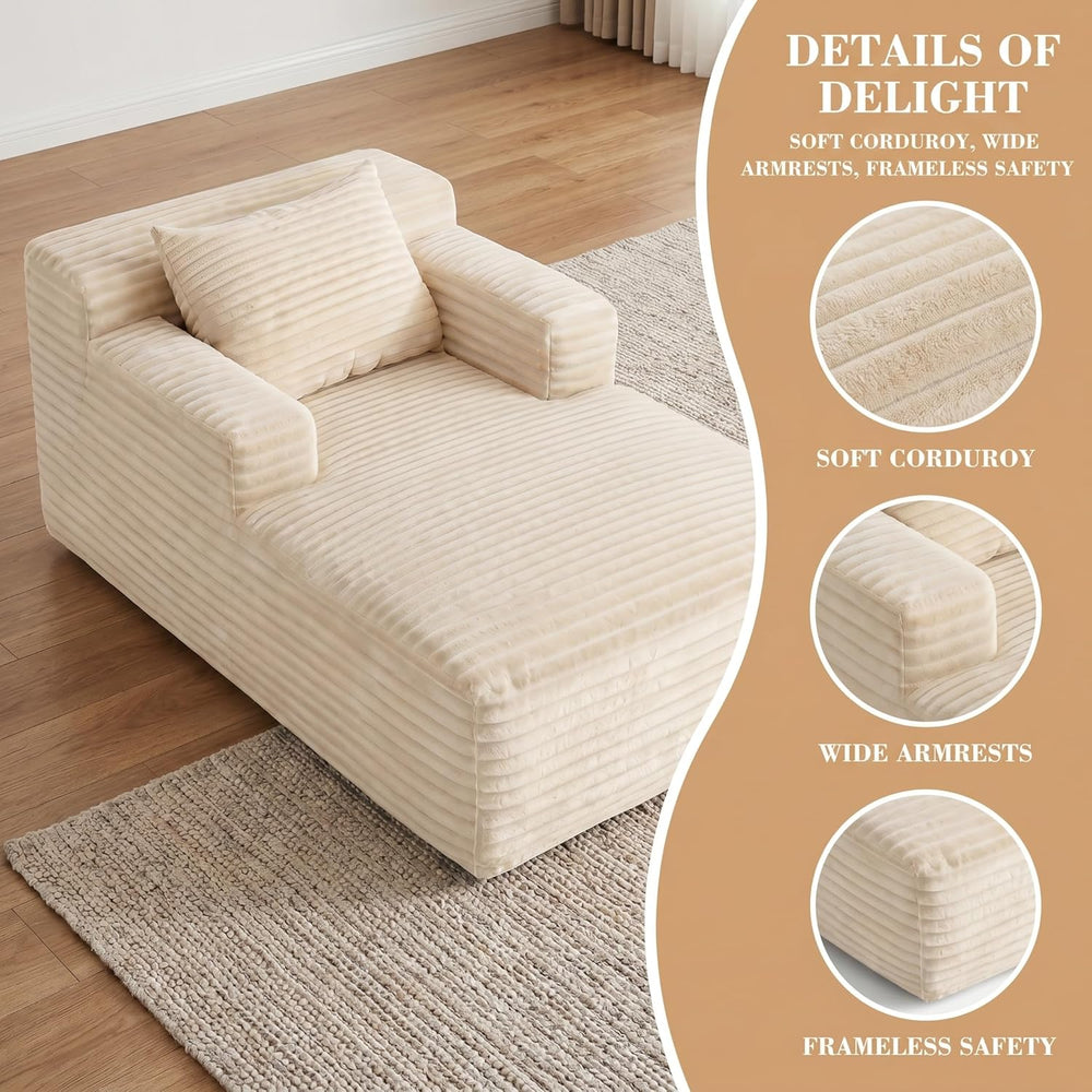 45" Mini Chaise Lounge Chair, Corduroy Upholstered Sofa Bed, Deep Seat S...