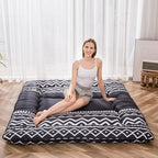 MAXYOYO Japanese Floor Mattress Futon Mattress, 4" Thicken Tatami Mat Sleeping Pad Foldable Roll Up Mat Boys Girls Dormitory Pad Kids Floor Lounger Pillow Bed, Charcoal Grey, Queen Size