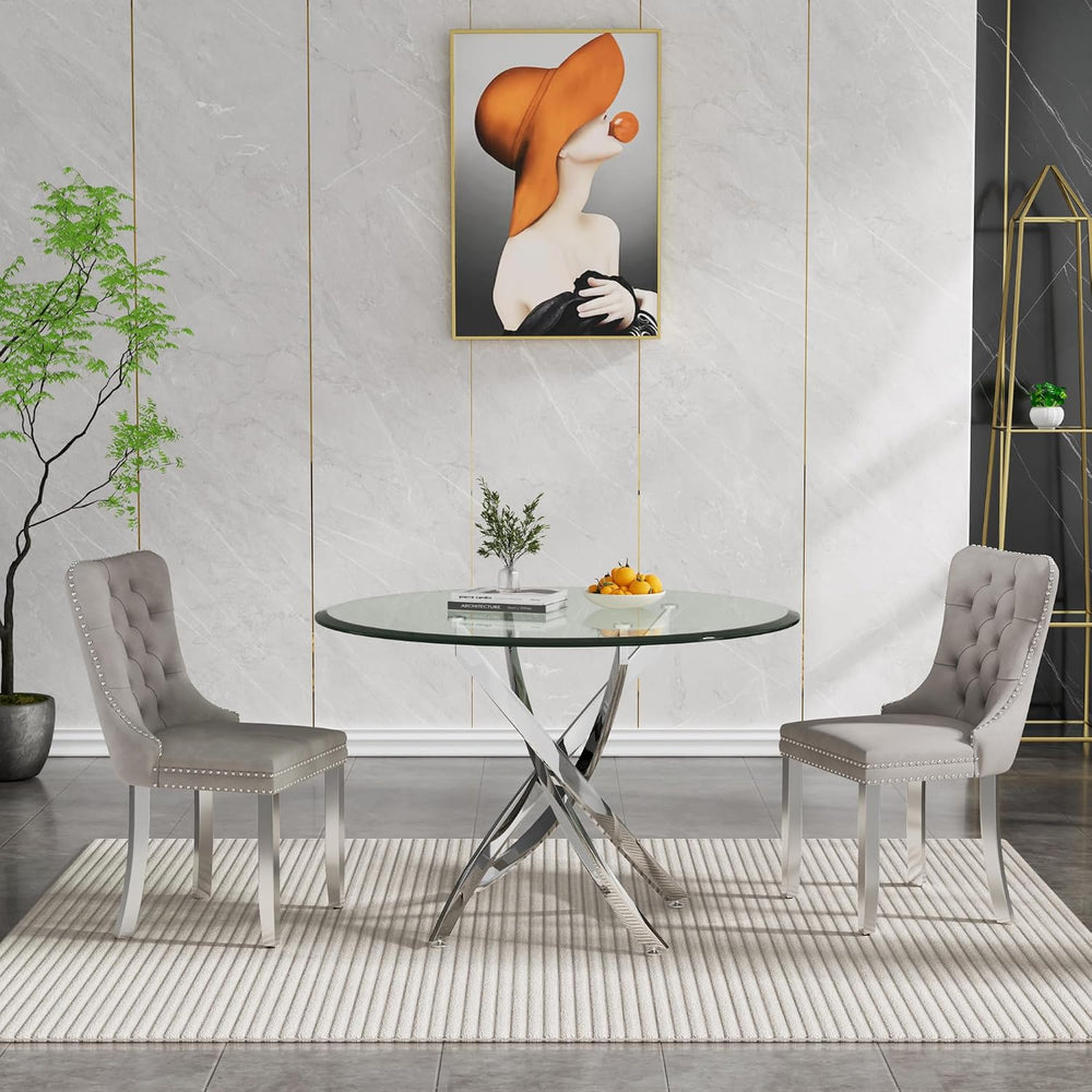 SSLine Modern 3-Piece Round Glass Dining Table Set for 2, 36" Circle Din...