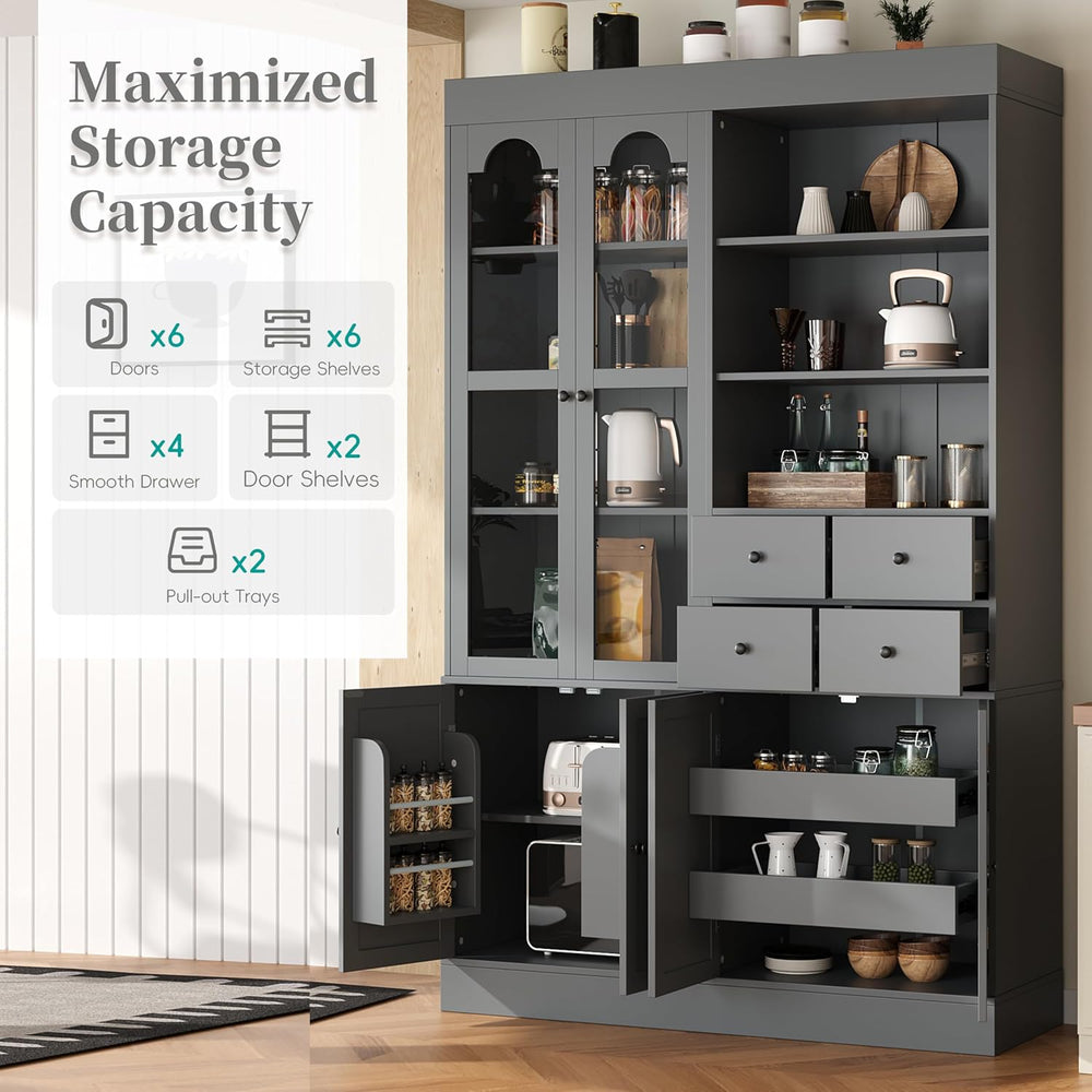 Tall Farmhouse Kitchen Pantry Storage Cabinet，47.2x15.7x75inch Freestanding B...