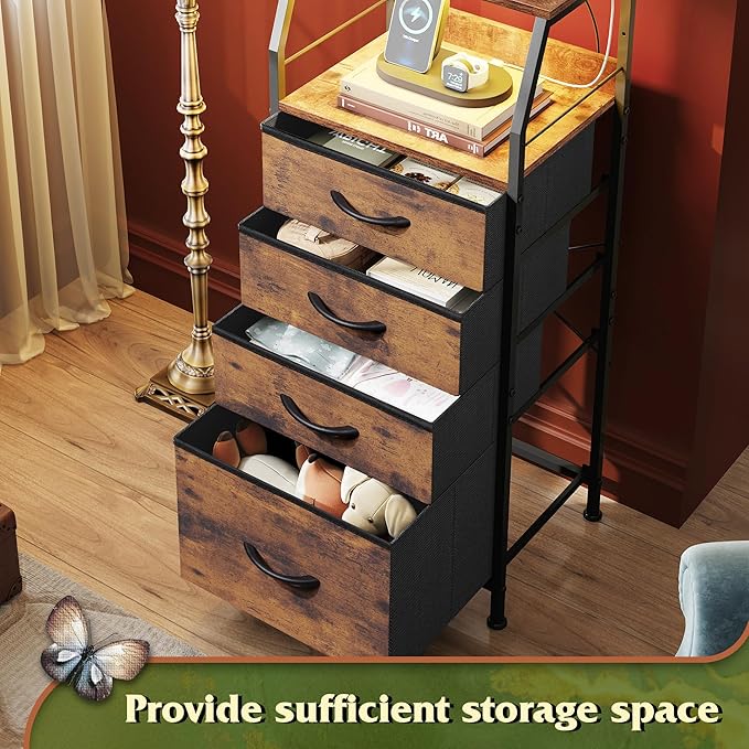 WLIVE 4 Drawer Dresser for Bedroom, 37" H Nightstand with Charging Stati...
