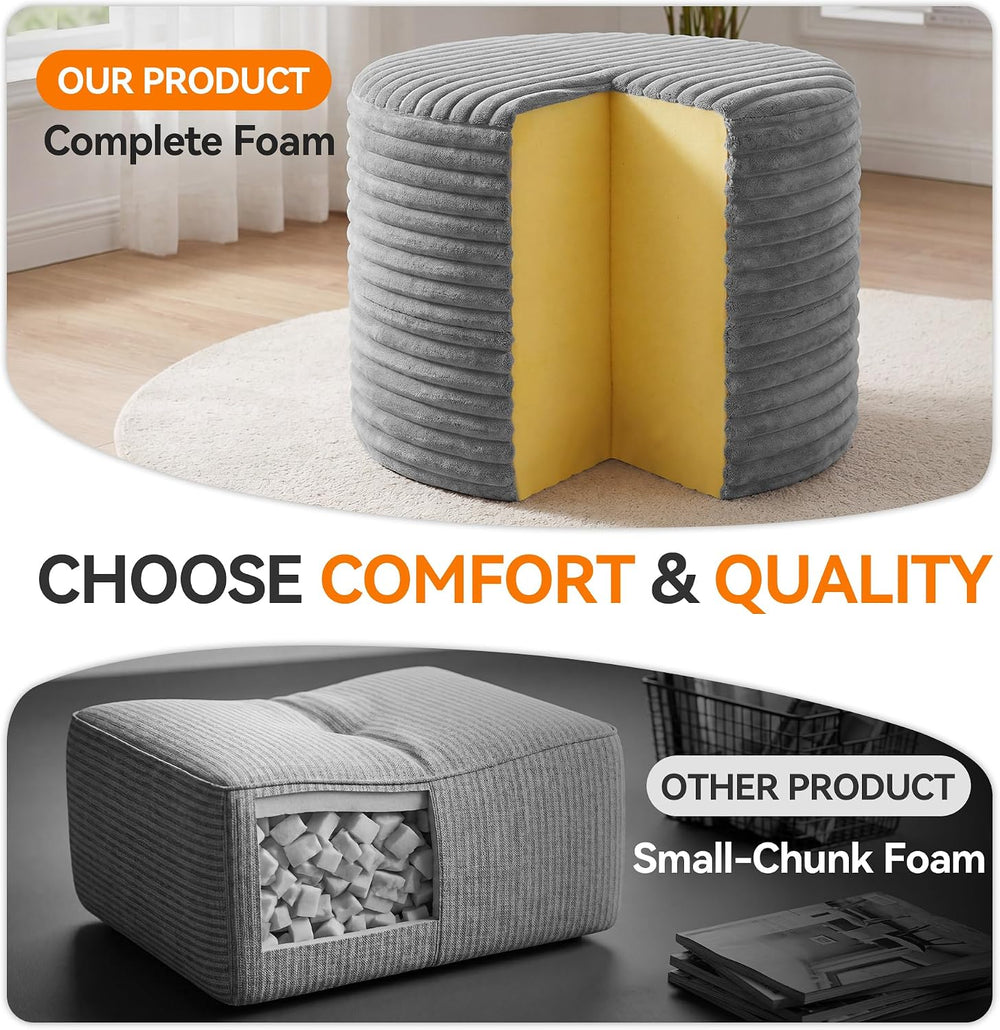 20in Round Pouf Ottoman, Large Corduroy Ottoman Foot Rest with Solid High-Den...