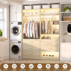 Besiost 4FT Closet Systems with 5 Drawers, 48" Closet Organizer System | Wood Closet Organizer with 2 Hanging Rods & 7 Shelves, Heavy Duty 48" Walk-in Closet, White Oak (48"L x 15" W x 80" H)