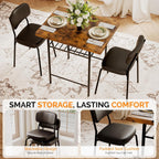VINGLI Dining Table Set for 2, Small Kitchen Table Set with Upholstered Chairs, 3-Piece Dining Set with Storage Rack, Wood Dining Room Set with Metal Legs for Small Spaces, Living Room, Rustic Brown