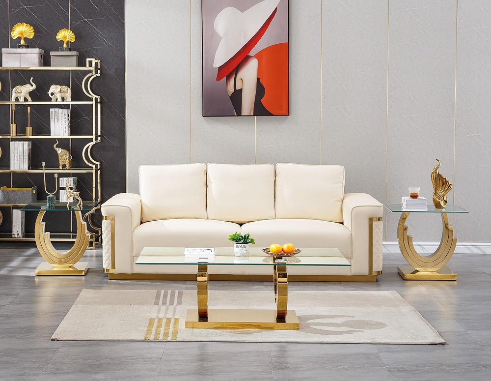 3-Piece Living Room Table Set, 51'' Modern Glass Coffee Table Set of ...