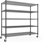 Himimi Storage Shelves 60"W Wire Shelving with Wheels 3250LBS Heavy Duty Metal Shelves for Storage, 5-Tier Adjustable Wire Rack Shelving Garage Shelving Kitchen Storage Shelves 24"Dx60"Wx82"H, Black