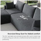 108" Cloud Couch Modular Sectional Sofa for Living Room,L Shaped Boneless Couch with Deep Seat Chaise,No Assembly Required Foam Sleeper Sofa for Apartments,Plush Corduroy Fabric, Dark Gray