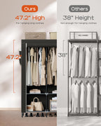 Portable Closet, 34 Inch Large Capacity Wardrobe Closet with Cover, Clothes Storage Organizer with Shelves and 2 Hanging Rods, Easy to Assembly, Black PCT202B01