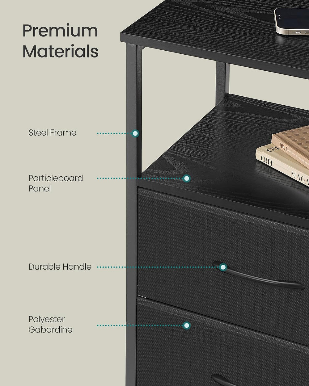 SONGMICS BELLAH Collection - Nightstand with Charging Station and App-Control...