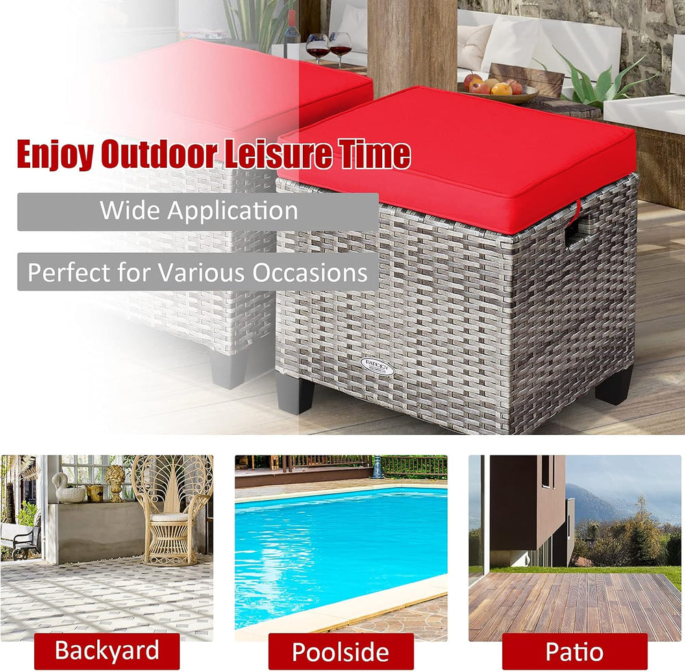 RELAX4LIFE 2-Piece Patio Rattan Ottomans - Outdoor Wicker Furniture w/ 2 Foot...