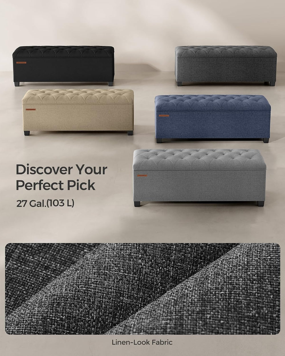 SONGMICS Storage Ottoman Bench, Foot Rest with Legs, Load up to 661.4 lb | En...