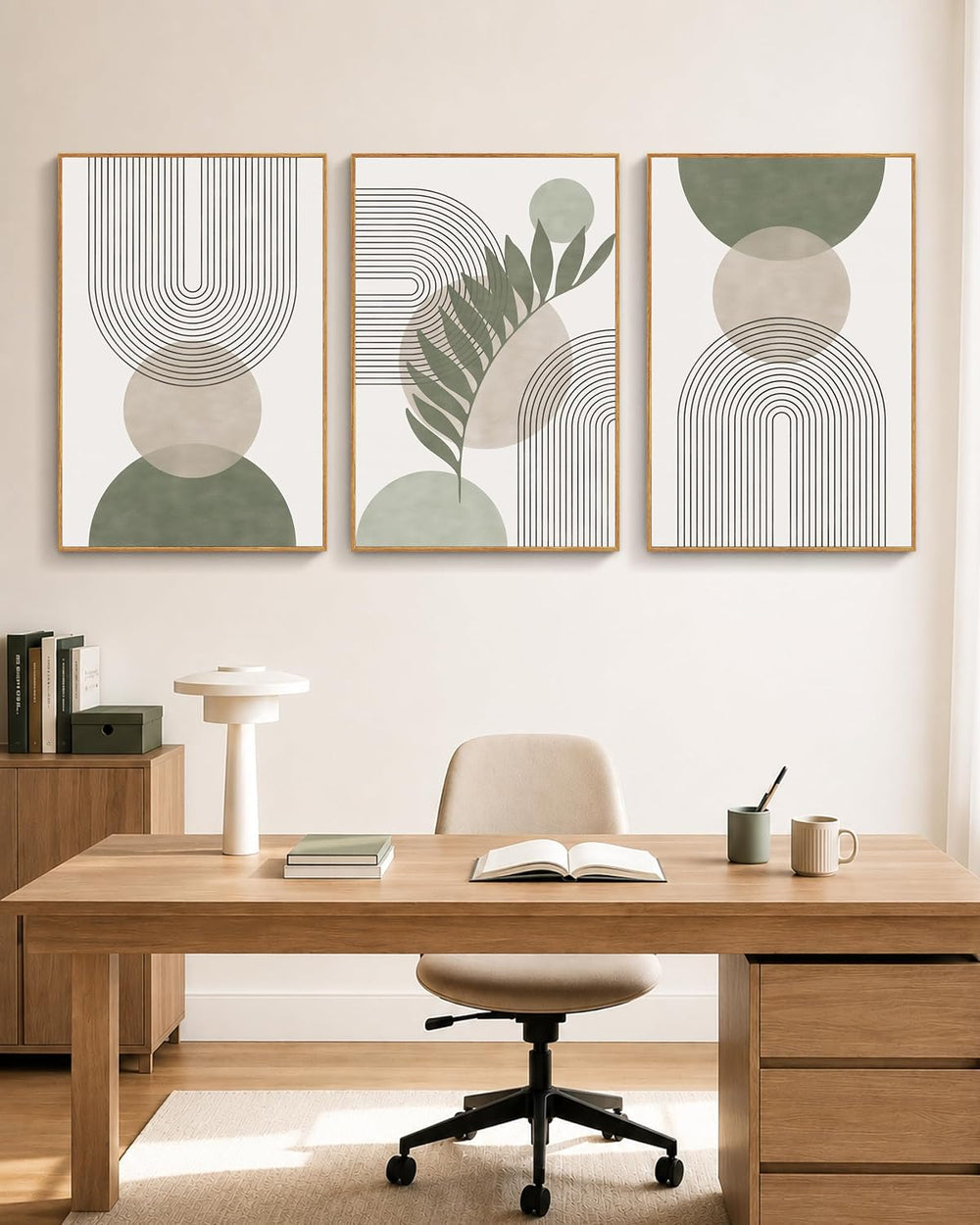 HesenDot 16x24in Boho Sage Green Large Wood Framed Wall Art,Set of 3