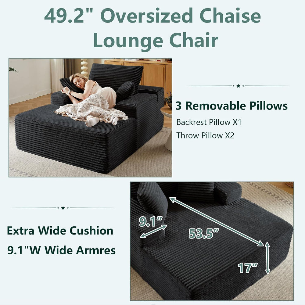 LUCKHAO 50" Oversized Chaise Lounge Chair Indoor,Corduroy Reading Chair ...