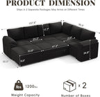 108 Inch Sectional Sleeper Sofa Bed with Pull Out Couch, U Shaped 7 Seat Cloud Modular Sectional Sofa with Storage, Corduroy Sectional Couches for Living Room, Removable Sofa Cover, Black