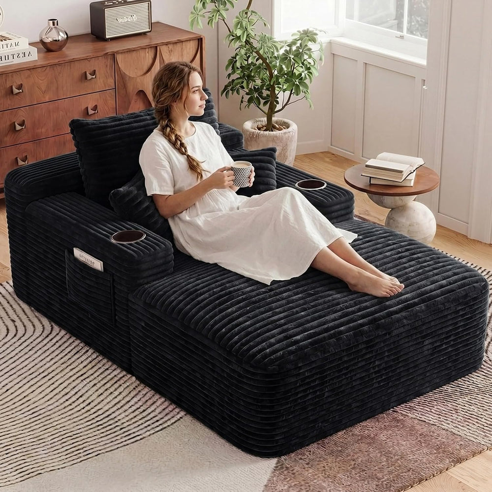 65" L Oversized Chaise Lounge Chair Indoor,Comfy Reading Chair with Cup ...