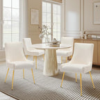 Velvet Dining Chairs Set of 4, Modern Upholstered Kitchen Chair with Pull Handle & Pleated Back, Mid Century Accent Chair with Gold Metal Legs for Vanity,Dining,Kitchen,Living Room, Beige