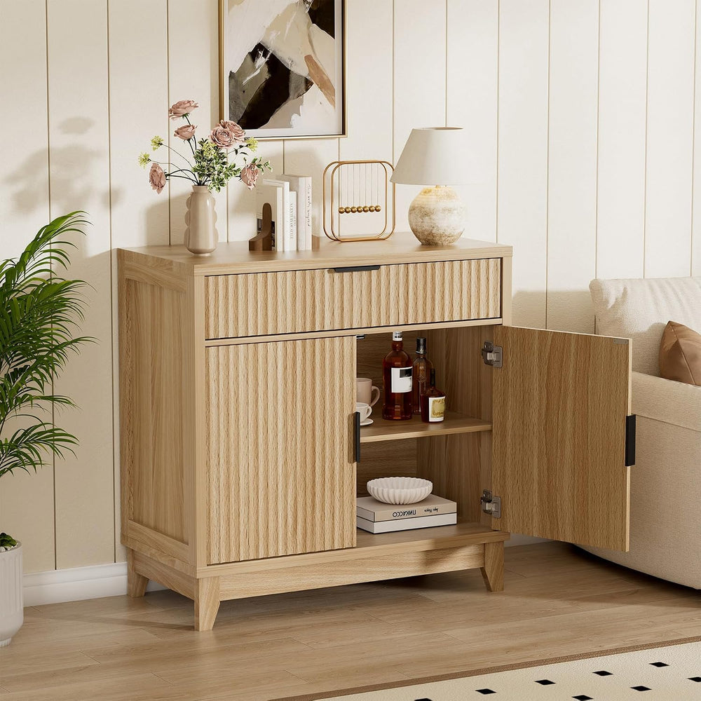 Vabches Fluted Sideboard Buffet Cabinet with Storage, 32" Coffee Bar Con...