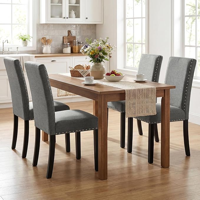 Giantex Dining Chairs Set of 2, Fabric Upholstered Parsons Kitchen Chair w/Na...