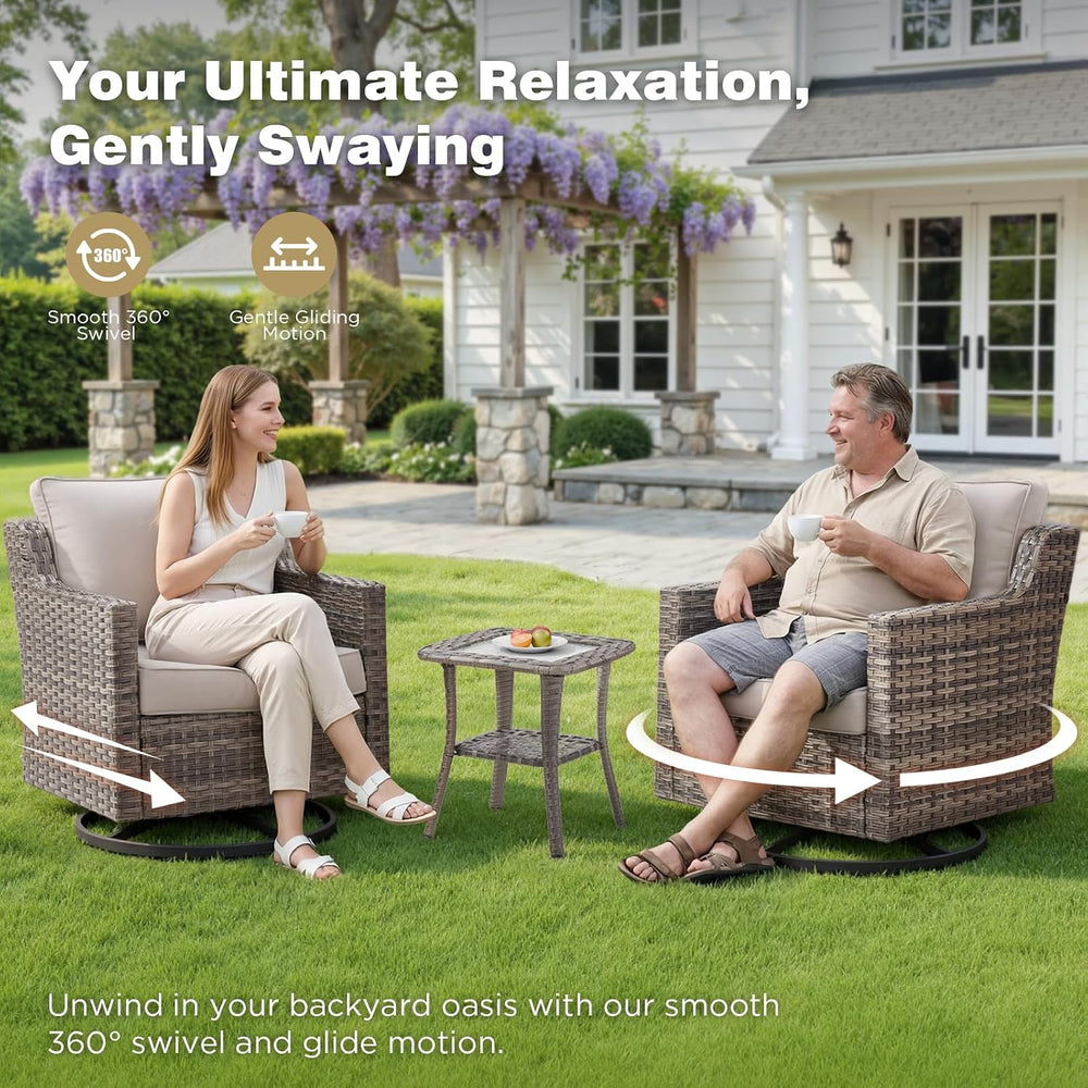 Belord Patio Wicker Swivel Rocker Patio Chairs with Side Table, Outdoor Ratta...