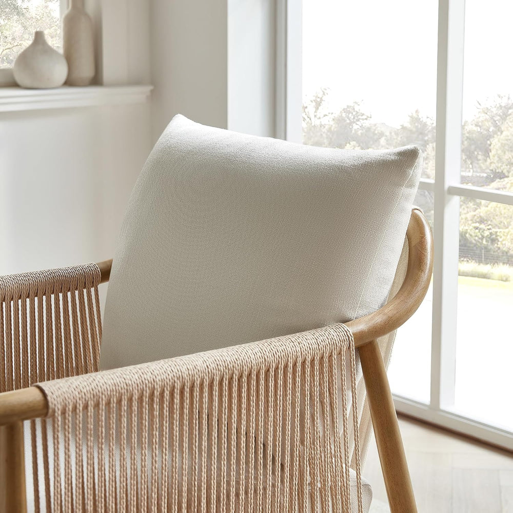 CHITA Braid Accent Chair Set of 2, Wood Frame and Paper-Cord Armrest, Cream |...