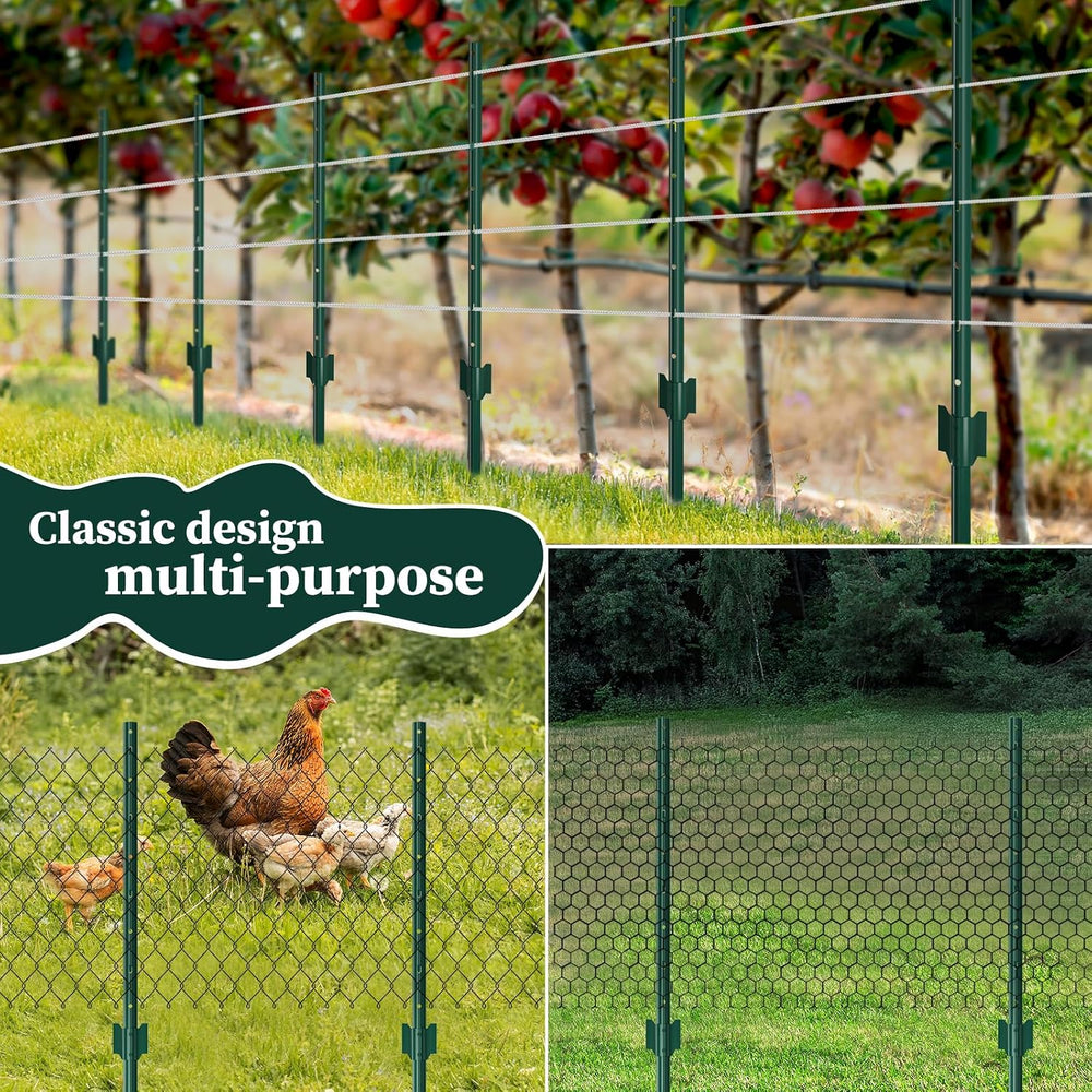 Metal Garden Fence Posts– Heavy Duty U-Post for Wire Fencing, 4 FT Green