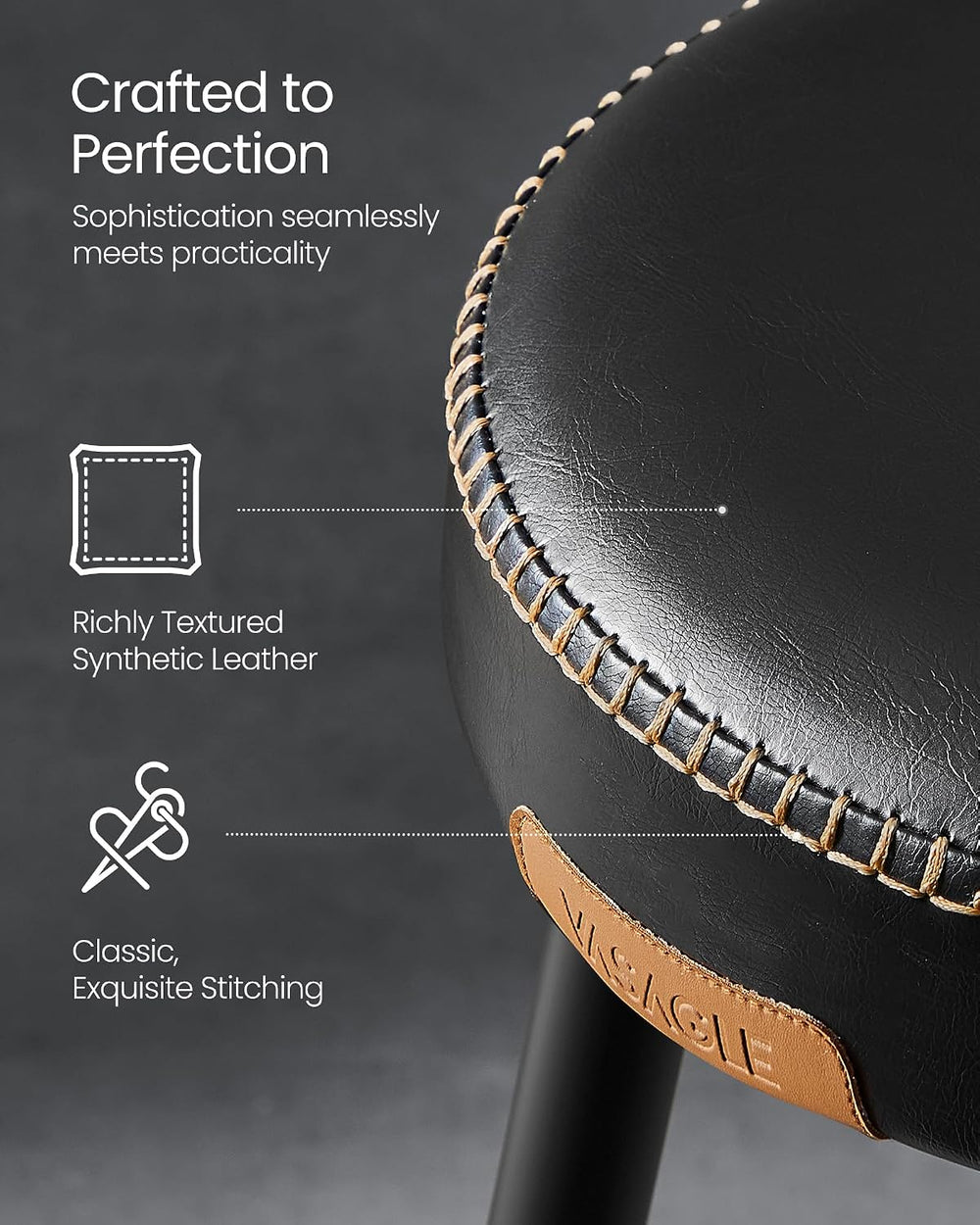 VASAGLE Bar Stools Set of 2, Kitchen Counter Stools, 24.8-Inch Tall