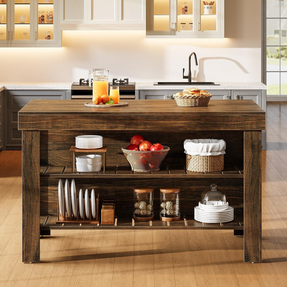 Tribesigns Kitchen Island with Seating and Storage Shelves, 55.1-Inch Breakfa...