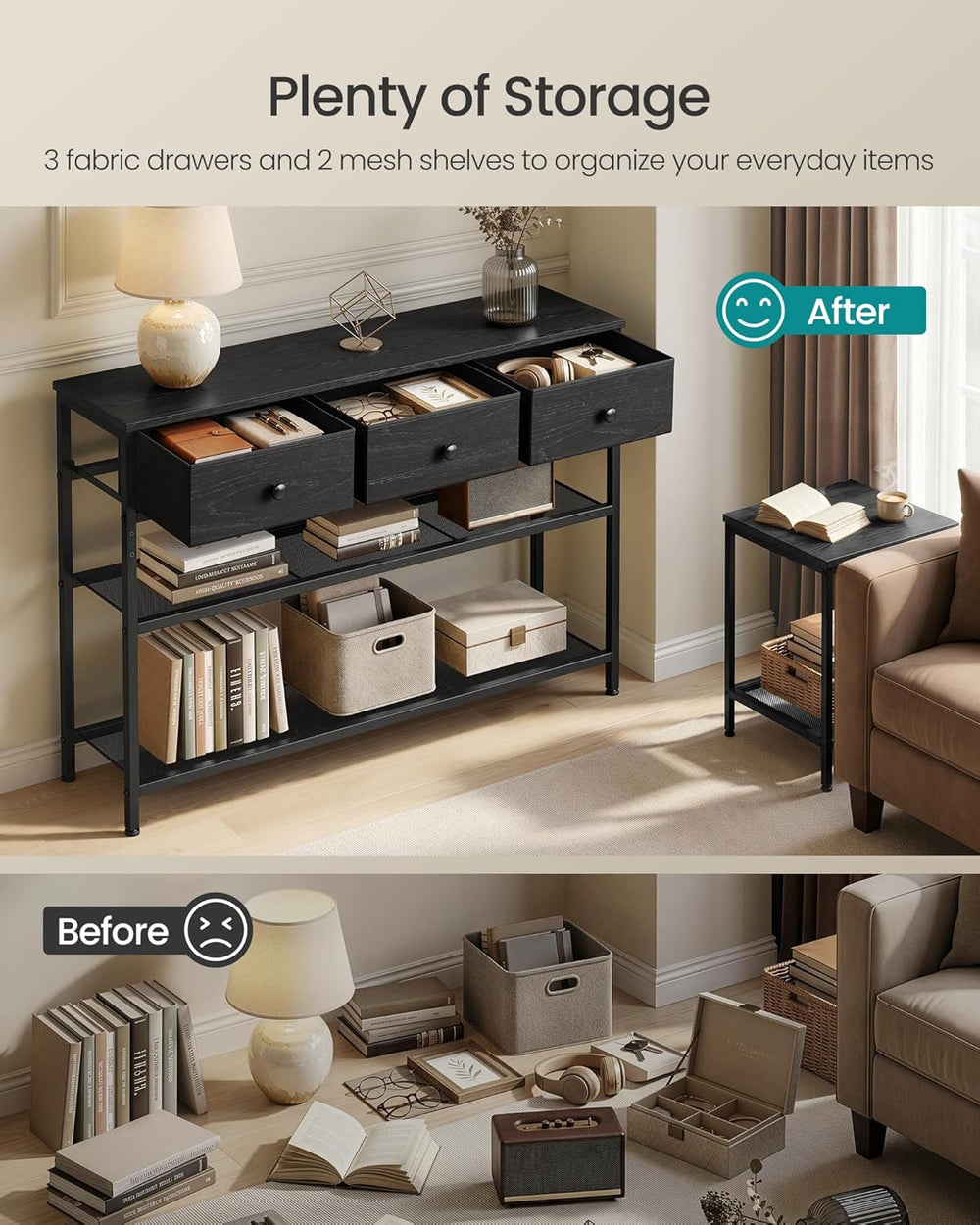SONGMICS Console Table, Narrow Sofa Table with 2 Mesh Shelves for Entryway, L...